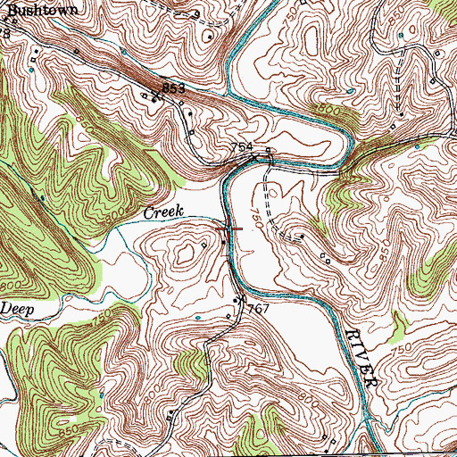Topographic Map of Deep Creek, KY