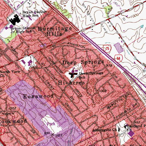 Topographic Map of Deep Springs Elementary School, KY