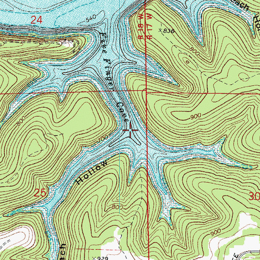 Topographic Map of Five Finger Cove, AR