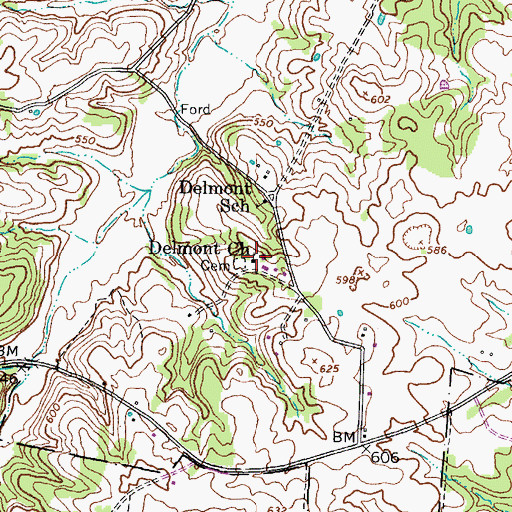 Topographic Map of Delmont Baptist Church, KY