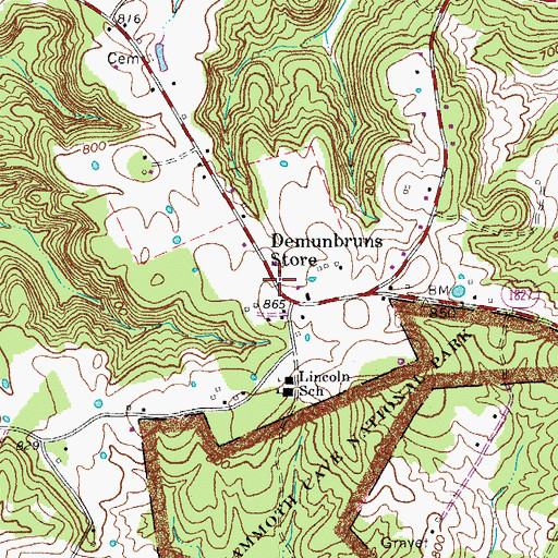 Topographic Map of Demunbruns Store, KY