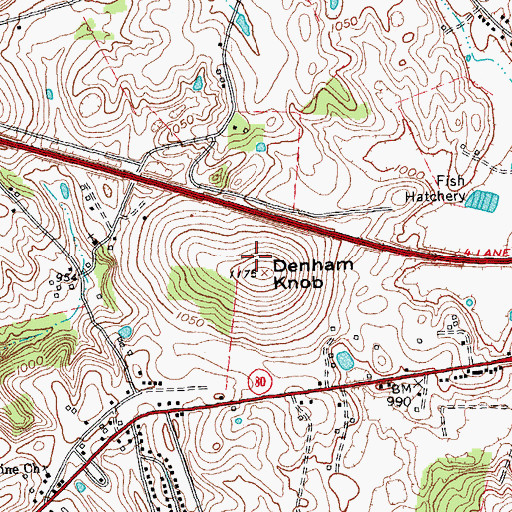 Topographic Map of Denham Knob, KY