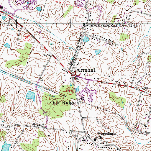 Topographic Map of Dermont, KY