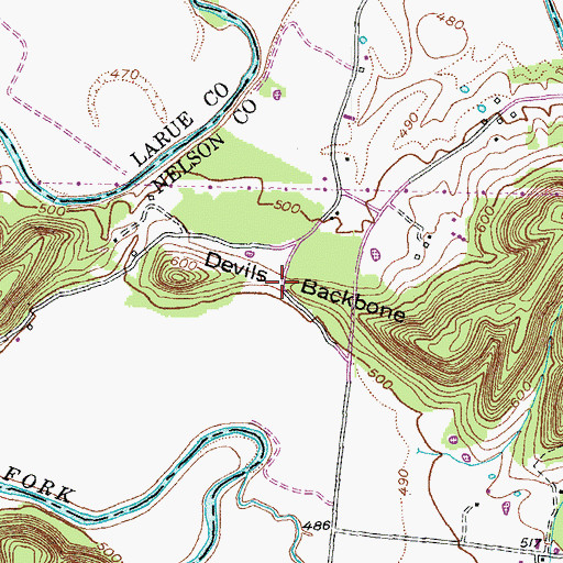 Topographic Map of Devils Backbone, KY