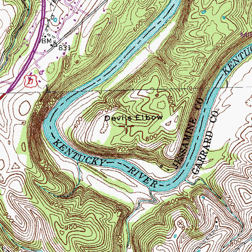 Topographic Map of Devils Elbow, KY