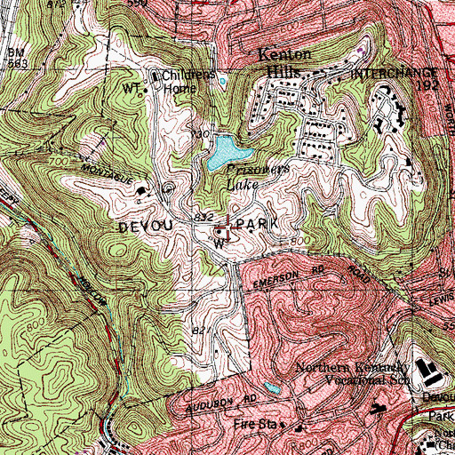 Topographic Map of Devou Park, KY