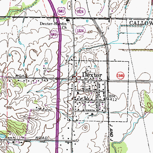 Topographic Map of Dexter, KY