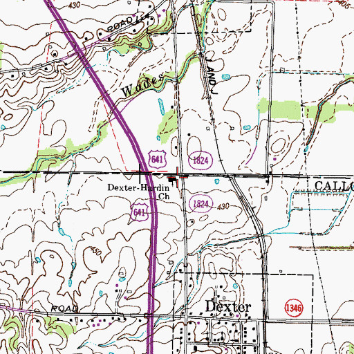 Topographic Map of Dexter Hardin Church, KY