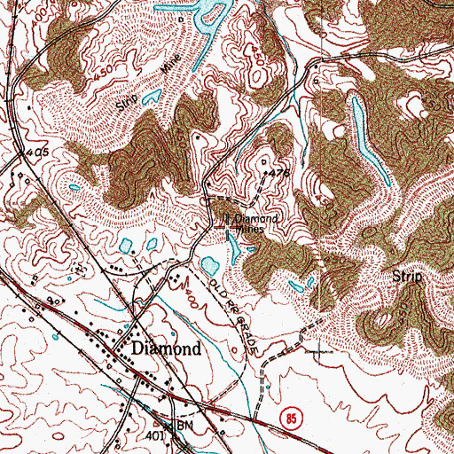 Topographic Map of Diamond Mines, KY