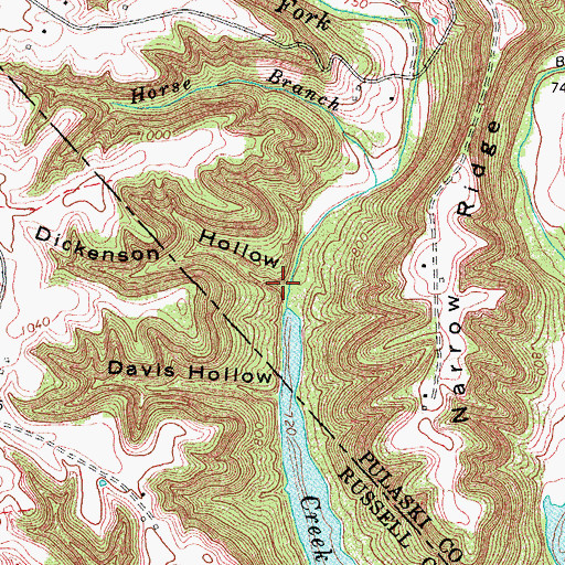 Topographic Map of Dickenson Hollow, KY