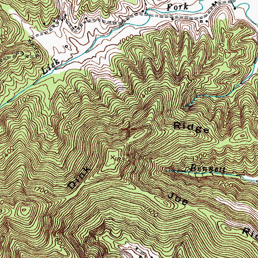 Topographic Map of Dink Ridge, KY