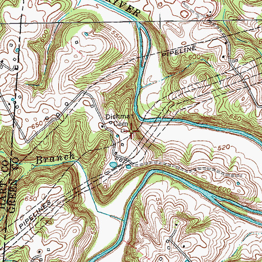 Topographic Map of Dishman Cemetery, KY