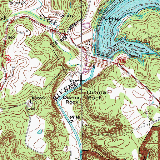Topographic Map of Dismal Creek, KY