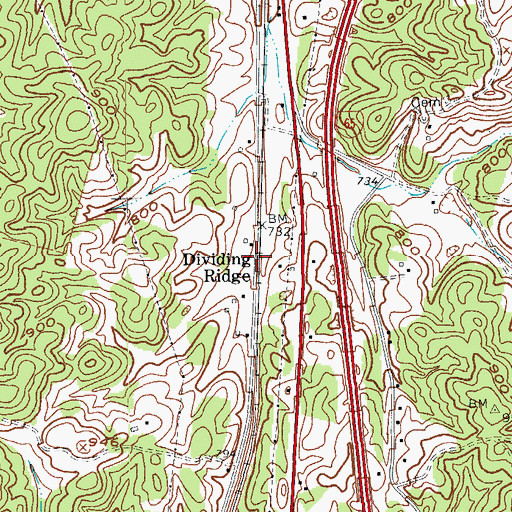 Topographic Map of Dividing Ridge, KY