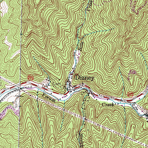 Topographic Map of Dizney, KY