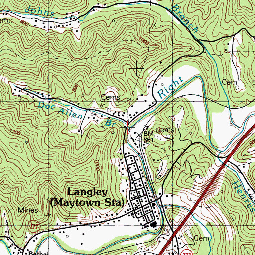 Topographic Map of Doc Allen Branch, KY