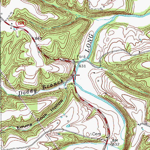 Topographic Map of Doddy Branch, KY