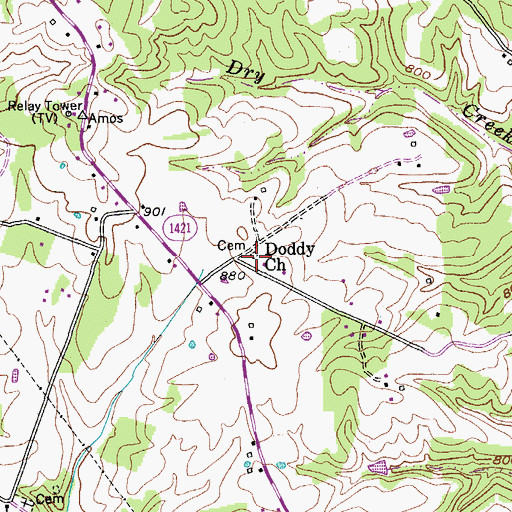 Topographic Map of Doddy Church, KY