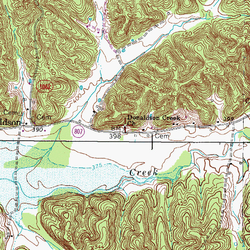 Topographic Map of Donaldson Creek Church, KY