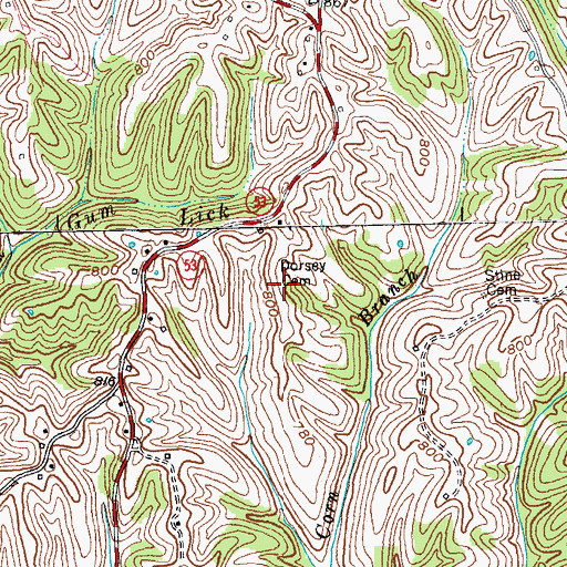 Topographic Map of Dorsey Cemetery, KY