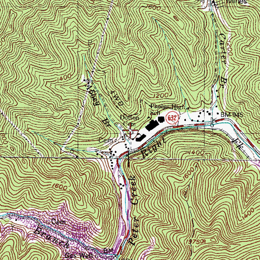 Topographic Map of Dotson Cemetery, KY