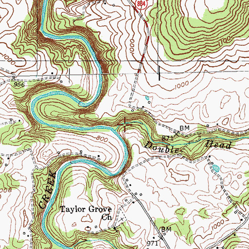Topographic Map of Double Head Creek, KY