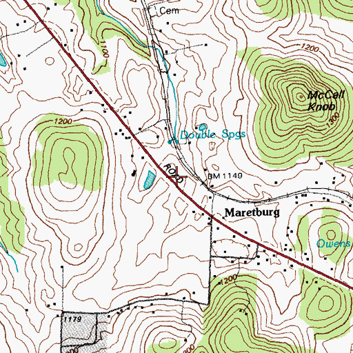 Topographic Map of Double Springs, KY