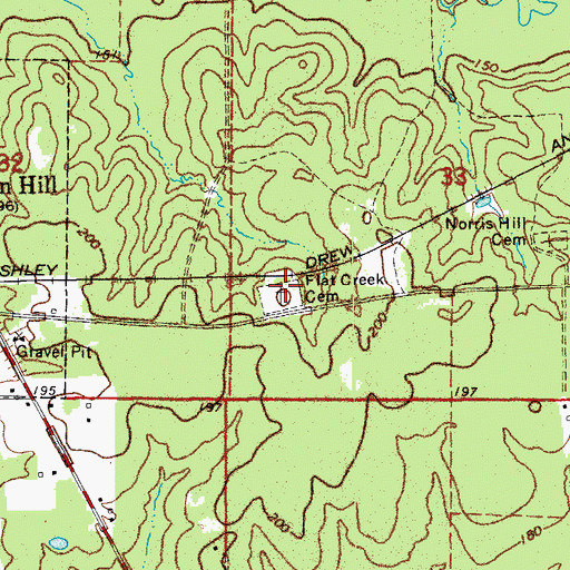 Topographic Map of Flat Creek Cemetery, AR