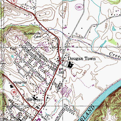 Topographic Map of Dougan Town, KY