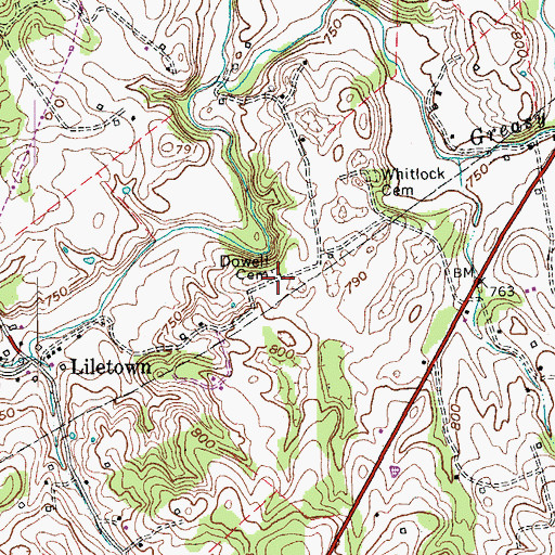 Topographic Map of Dowell Cemetery, KY