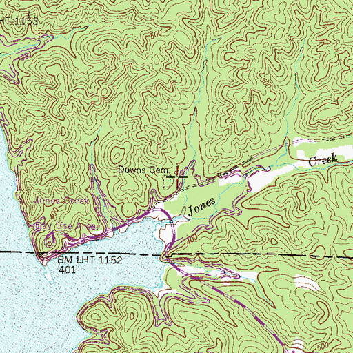 Topographic Map of Downs Cemetery, KY