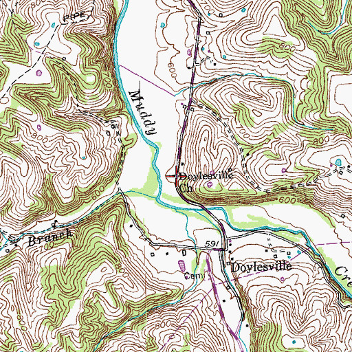 Topographic Map of Doylesville Church, KY