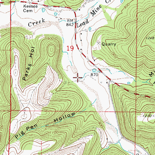 Topographic Map of Flat Hollow Branch, AR