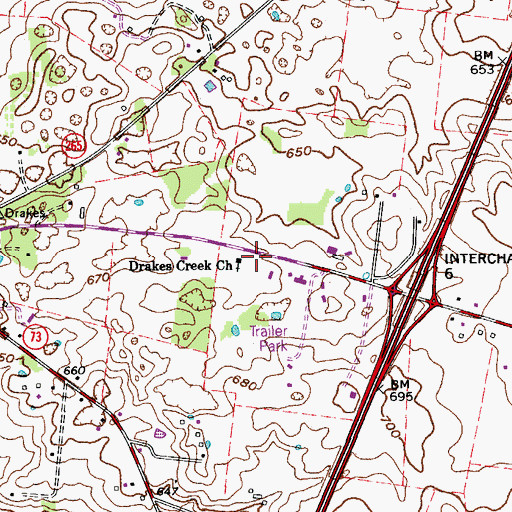 Topographic Map of Drakes Creek Church, KY