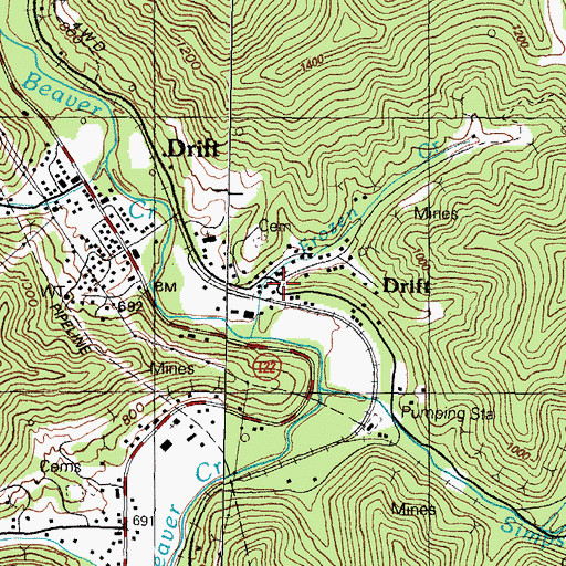 Topographic Map of Drift, KY