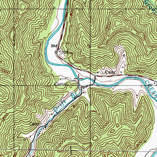 Topographic Map of Drift Branch, KY