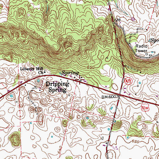 Topographic Map of Dripping Spring, KY