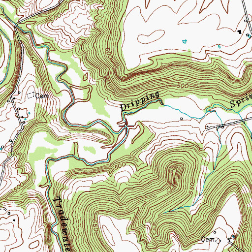 Topographic Map of Dripping Spring Branch, KY