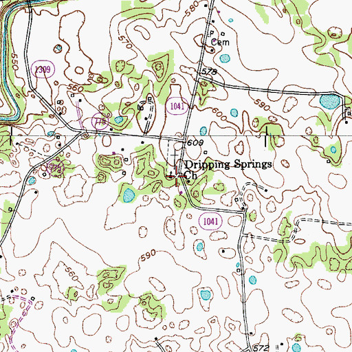 Topographic Map of Dripping Springs Church, KY