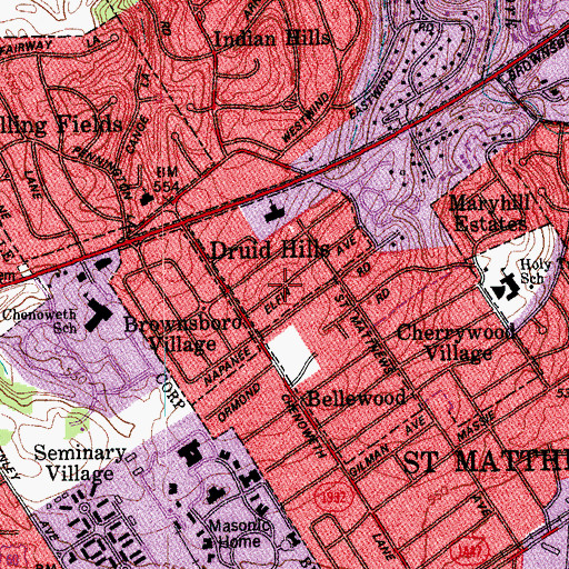 Topographic Map of Druid Hills, KY
