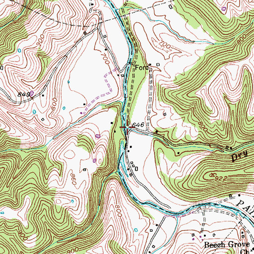 Topographic Map of Dry Branch, KY