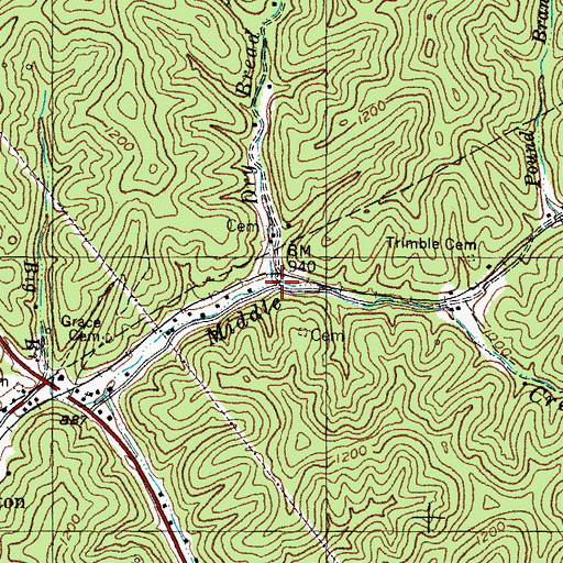 Topographic Map of Dry Bread Fork, KY