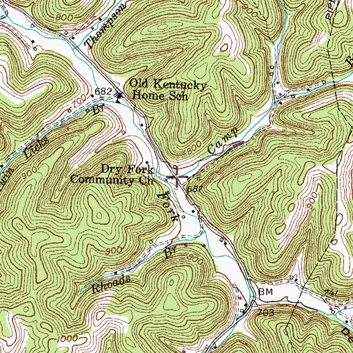 Topographic Map of Dry Fork Community Church, KY