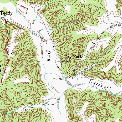 Topographic Map of Dry Fork School, KY