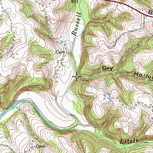 Topographic Map of Dry Hollow, KY