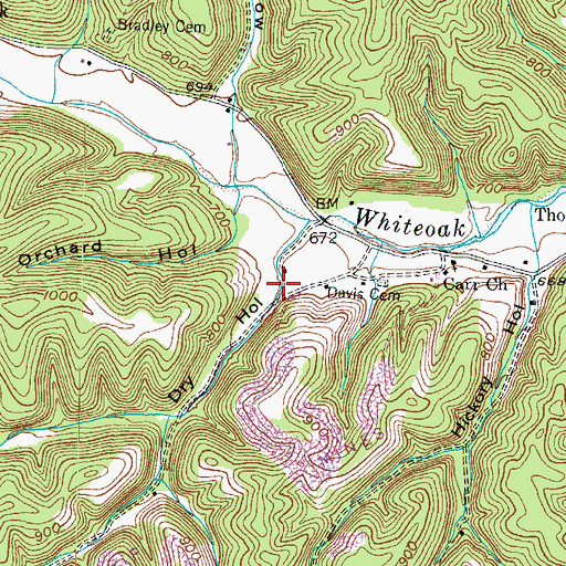 Topographic Map of Dry Hollow, KY