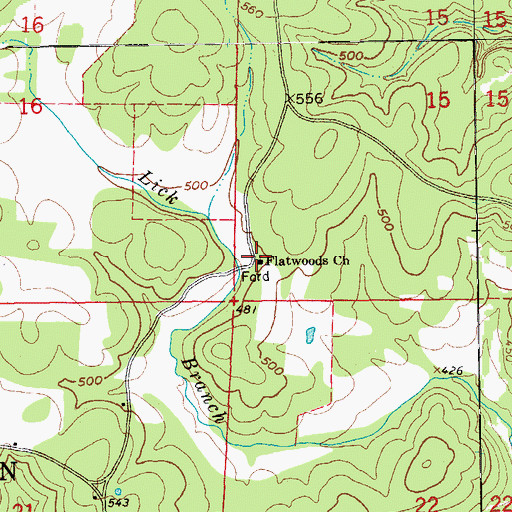 Topographic Map of Flatwoods Church, AR