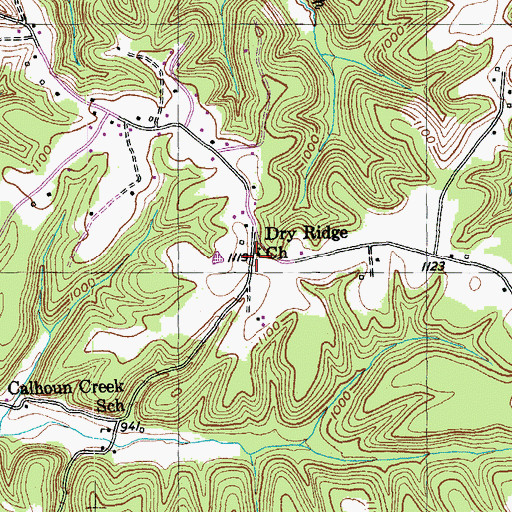 Topographic Map of Dry Ridge Church, KY