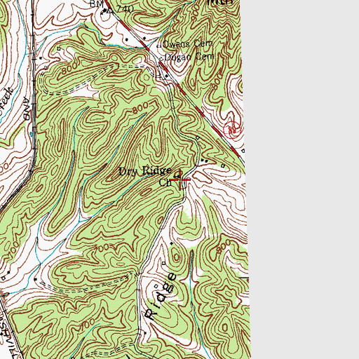 Topographic Map of Dry Ridge Church, KY
