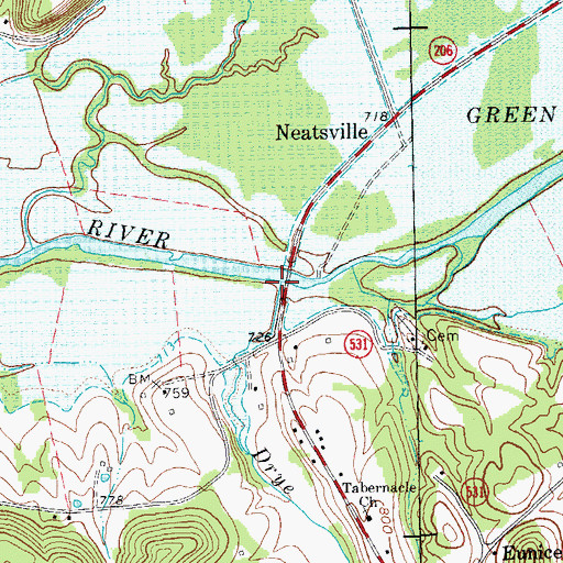 Topographic Map of Drye Branch, KY